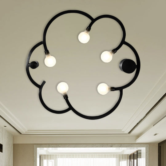 Vintage Flower Cage Iron Semi-Flush Mount Light Fixture For Bedroom - Black/Gold Finish 5 Bulb Bare