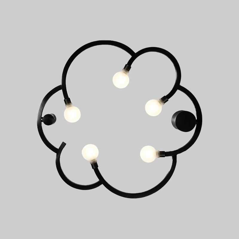 Vintage Flower Cage Iron Semi-Flush Mount Light Fixture For Bedroom - Black/Gold Finish 5 Bulb Bare