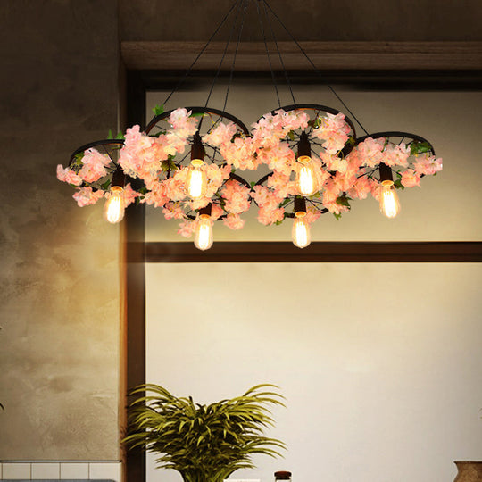 Vintage Iron Chandelier With Flower Detail - 3/6 Head Pendant Light In Black