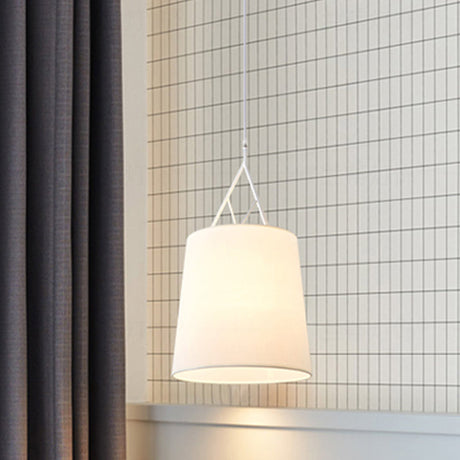 Nordic Single Conic Pendant Lamp - Hand Sewn Fabric Black/White Twig Arm