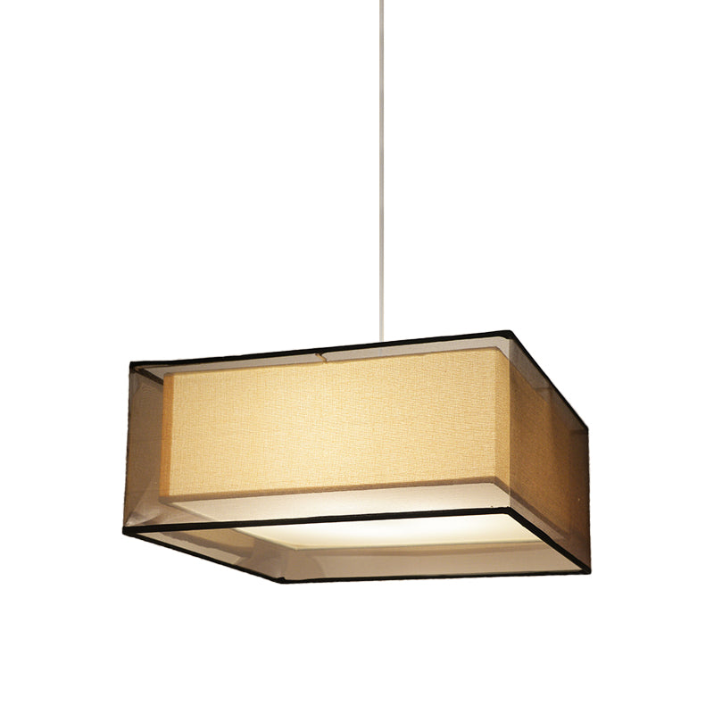 Modern 2-Layer Chandelier: Rectangle/Round Design 3 Bulbs - Flaxen Fabric Dining Room Ceiling Lamp