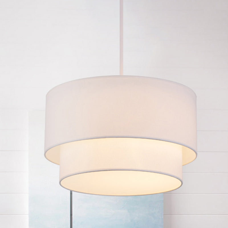 Modern Duel-Tone Drum Shade Ceiling Lamp For Dinette - White/Flaxen/Black White