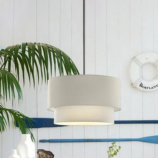 Modern Duel-Tone Drum Shade Ceiling Lamp For Dinette - White/Flaxen/Black