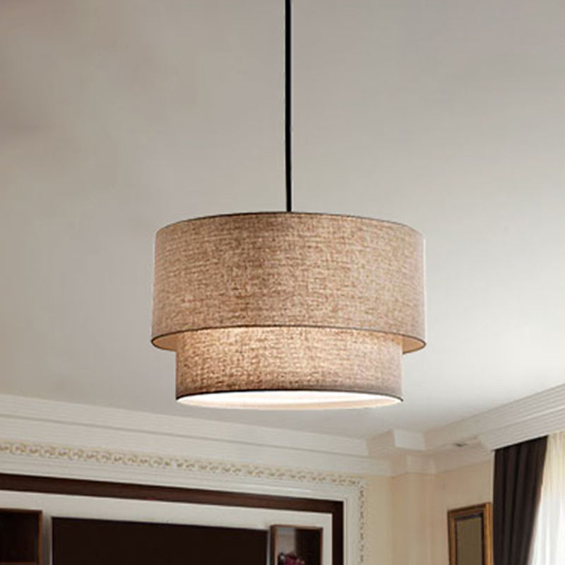 Modern Duel-Tone Drum Shade Ceiling Lamp For Dinette - White/Flaxen/Black