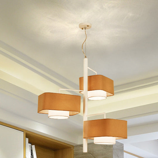 Contemporary 3-Tier Dual Shade Chandelier Lamp - 3-Light Brown Hanging Light Fixture For Dining Room
