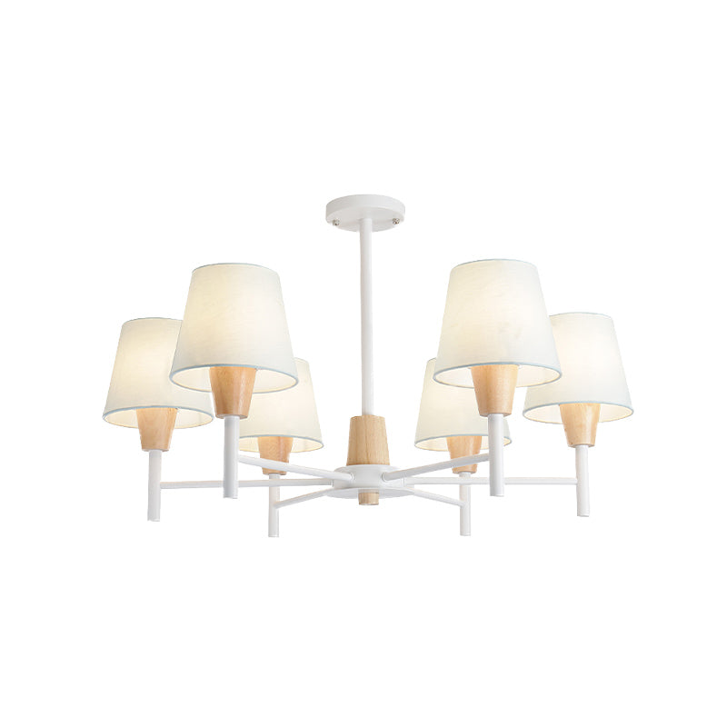 Nordic 6 - Light White - Wood Chandelier With Fabric Lampshade