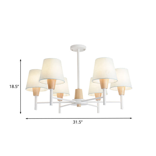 Nordic 6 - Light White - Wood Chandelier With Fabric Lampshade