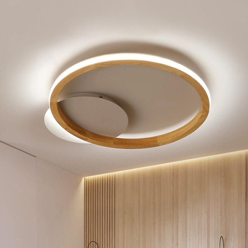 Simplicity Loop Wood Flush Led Ceiling Mount Light Fixture With Out Glow Design - 13’/17’ Dia