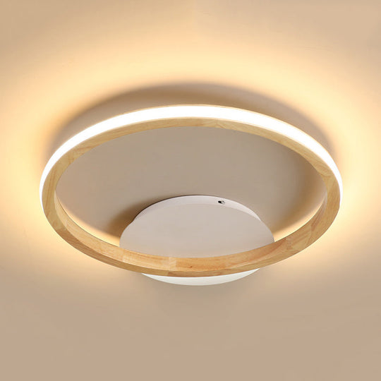 Simplicity Loop Wood Flush Led Ceiling Mount Light Fixture With Out Glow Design - 13’/17’ Dia