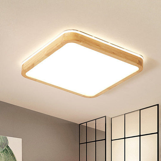 16/19.5 Inch Nordic Beige Led Flush Mount Ceiling Light With Acrylic Diffuser Wood / 16’