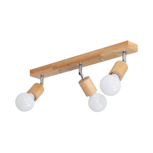 Asian Wood 3 - Head Rotatable Flushmount Ceiling Lamp With Bare Bulb Design – Modern & Elegant