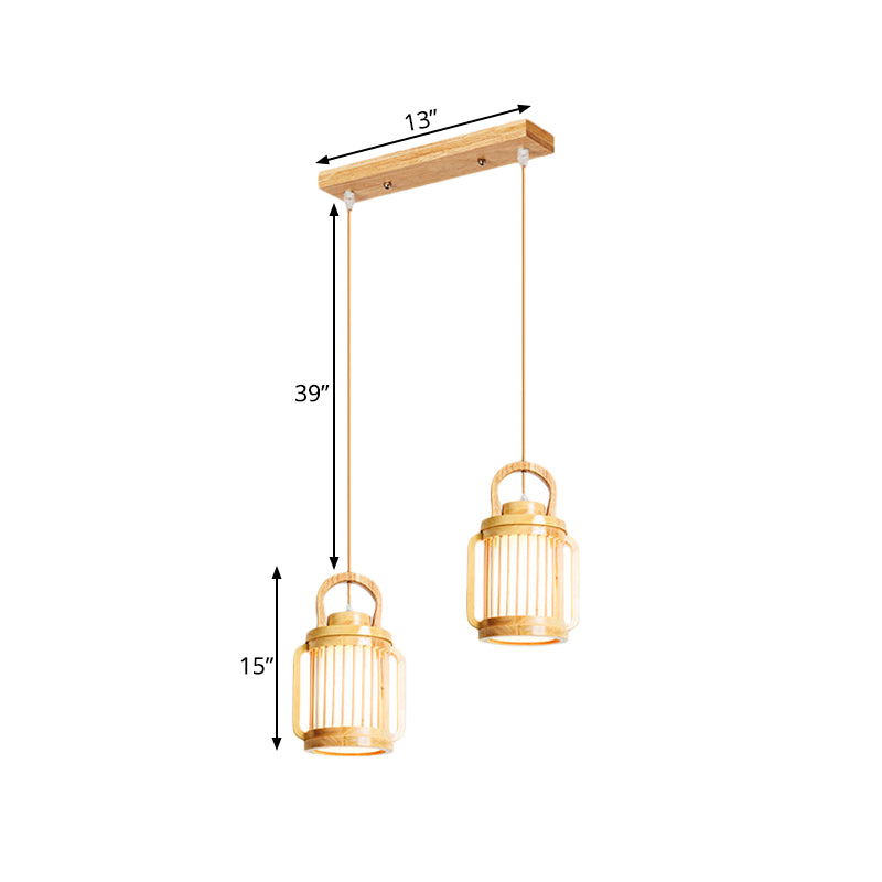 Nordic 2-Head Hanging Lamp: Beige Water Jug Pendant Lighting With Wood Shade