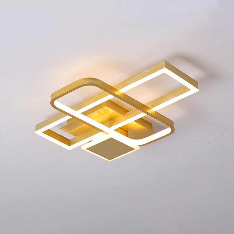 Gold Crisscrossed Rectangle Flush Light Acrylic Led Ceiling Lamp - Modernist Design 20.5/34 Wide