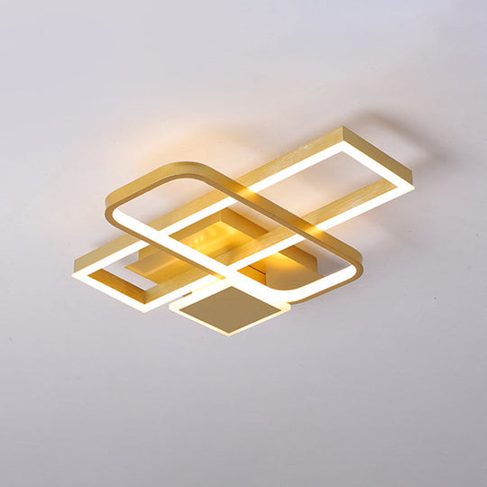 Gold Crisscrossed Rectangle Flush Light Acrylic Led Ceiling Lamp - Modernist Design 20.5/34 Wide