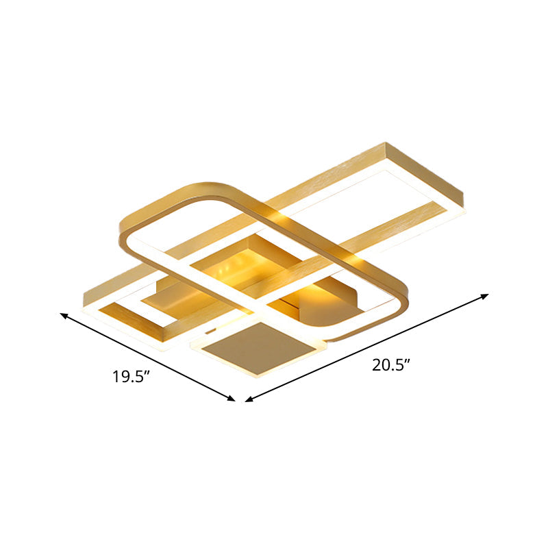 Gold Crisscrossed Rectangle Flush Light Acrylic Led Ceiling Lamp - Modernist Design 20.5’/34’