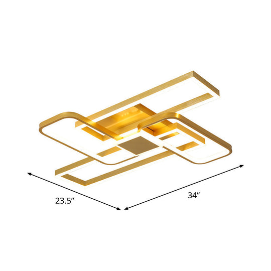 Gold Crisscrossed Rectangle Flush Light Acrylic Led Ceiling Lamp - Modernist Design 20.5’/34’