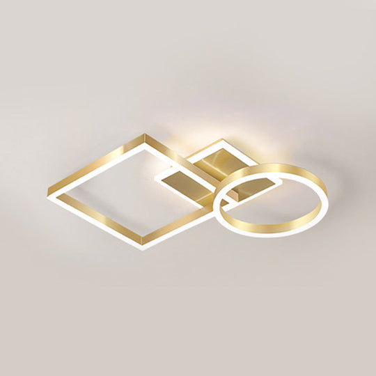 Geometric Led Ceiling Lamp In Golden/Coffee - Warm/White Light 20.5’/34’ L