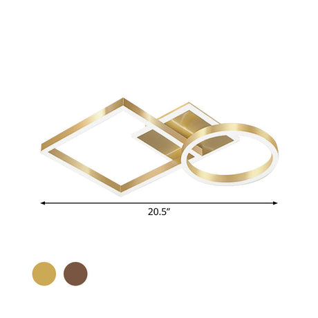 Geometric Led Ceiling Lamp In Golden/Coffee - Warm/White Light 20.5/34 L