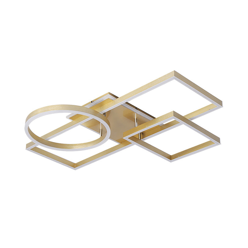 Geometric Led Ceiling Lamp In Golden/Coffee - Warm/White Light 20.5’/34’ L