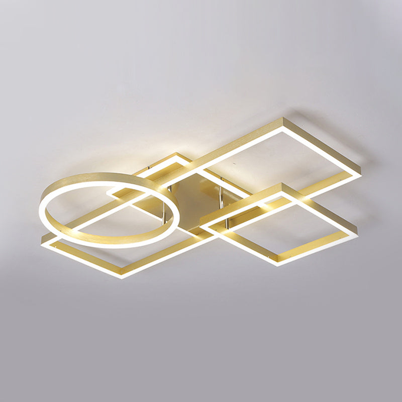 Geometric Led Ceiling Lamp In Golden/Coffee - Warm/White Light 20.5/34 L