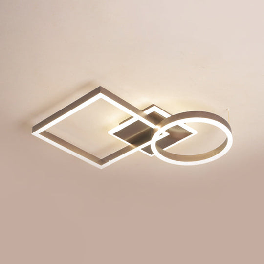 Geometric Led Ceiling Lamp In Golden/Coffee - Warm/White Light 20.5’/34’ L