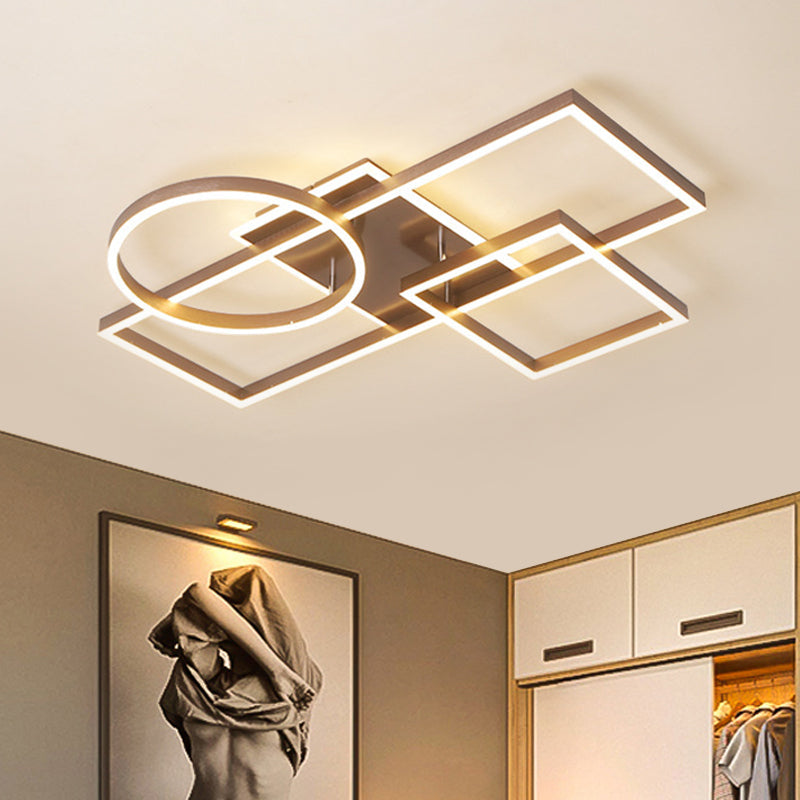 Geometric Led Ceiling Lamp In Golden/Coffee - Warm/White Light 20.5’/34’ L