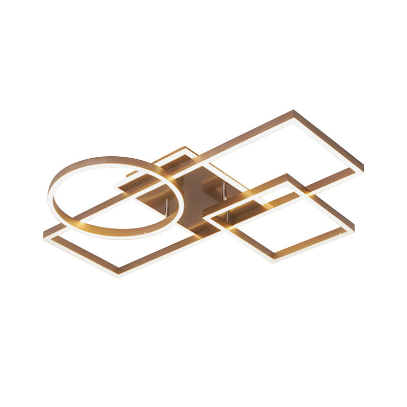 Geometric Led Ceiling Lamp In Golden/Coffee - Warm/White Light 20.5’/34’ L