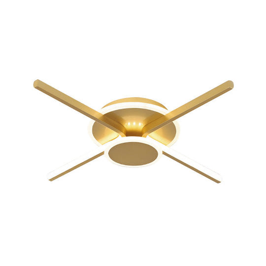 Minimalist Ray Flushmount Metallic Led Ceiling Lamp For Hotels - Warm/White Light 19.5’/24.5’ Wide