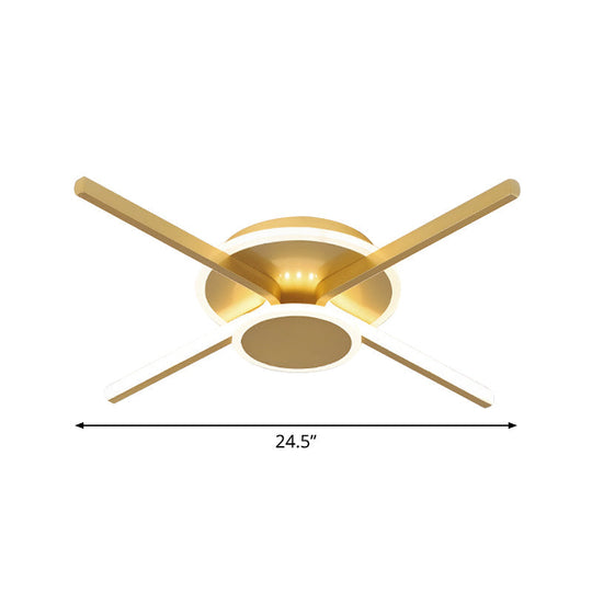 Minimalist Ray Flushmount Metallic Led Ceiling Lamp For Hotels - Warm/White Light 19.5/24.5 Wide