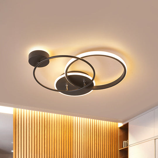 Modern Black Led Ceiling Lamp - Metal Crossed Circular Design With Warm/White Light 16.5/20.5 Length