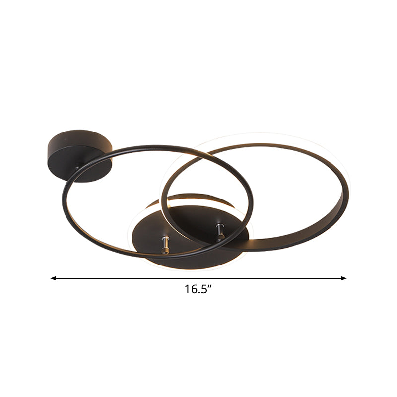Modern Black Led Ceiling Lamp - Metal Crossed Circular Design With Warm/White Light 16.5’/20.5’