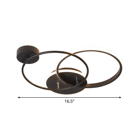 Modern Black Led Ceiling Lamp - Metal Crossed Circular Design With Warm/White Light 16.5/20.5 Length