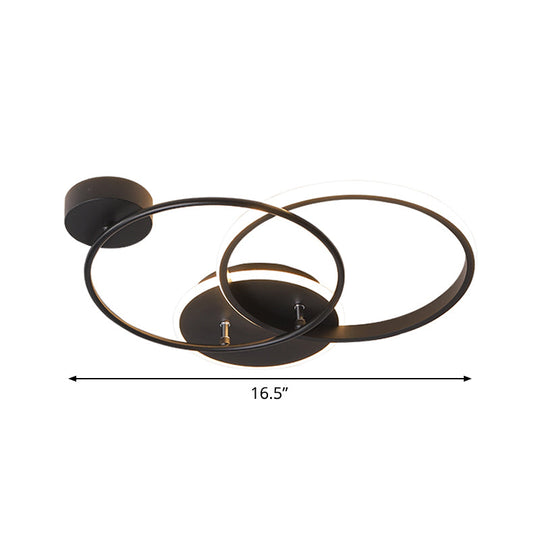 Modern Black Led Ceiling Lamp - Metal Crossed Circular Design With Warm/White Light 16.5/20.5 Length