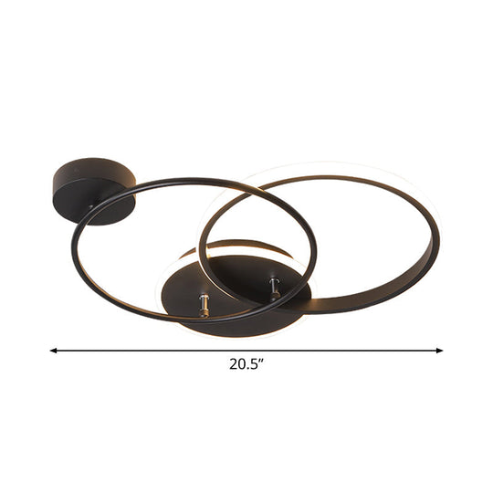 Modern Black Led Ceiling Lamp - Metal Crossed Circular Design With Warm/White Light 16.5/20.5 Length