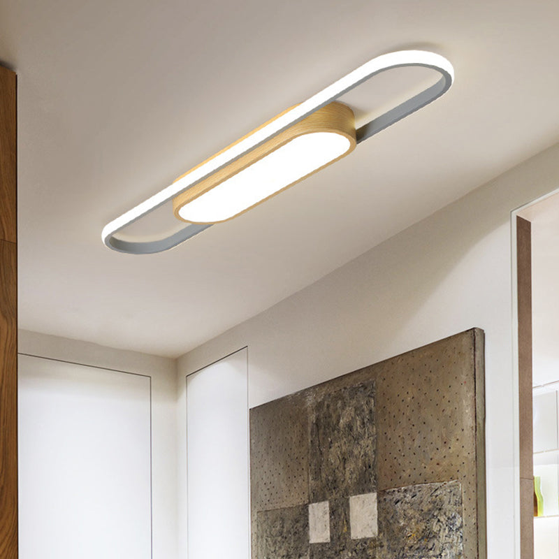 Modern Dual Ellipse Wood Led Flushmount Ceiling Lamp - 16/23.5/31.5 White With Warm/White Light