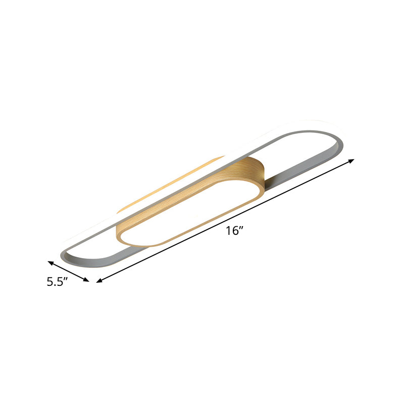 Modern Dual Ellipse Wood Led Flushmount Ceiling Lamp - 16/23.5/31.5 White With Warm/White Light