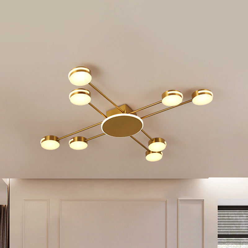 Modern 2-Tier Iron Flush Mount Chandelier With 8 Lights In Black/Gold Finish - Warm/White/Natural