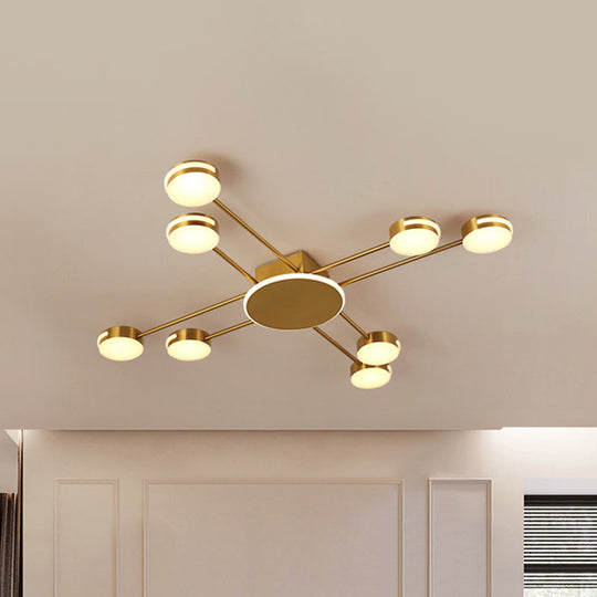 Modern 2-Tier Iron Flush Mount Chandelier With 8 Lights In Black/Gold Finish - Warm/White/Natural