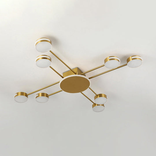 Modern 2-Tier Iron Flush Mount Chandelier With 8 Lights In Black/Gold Finish - Warm/White/Natural