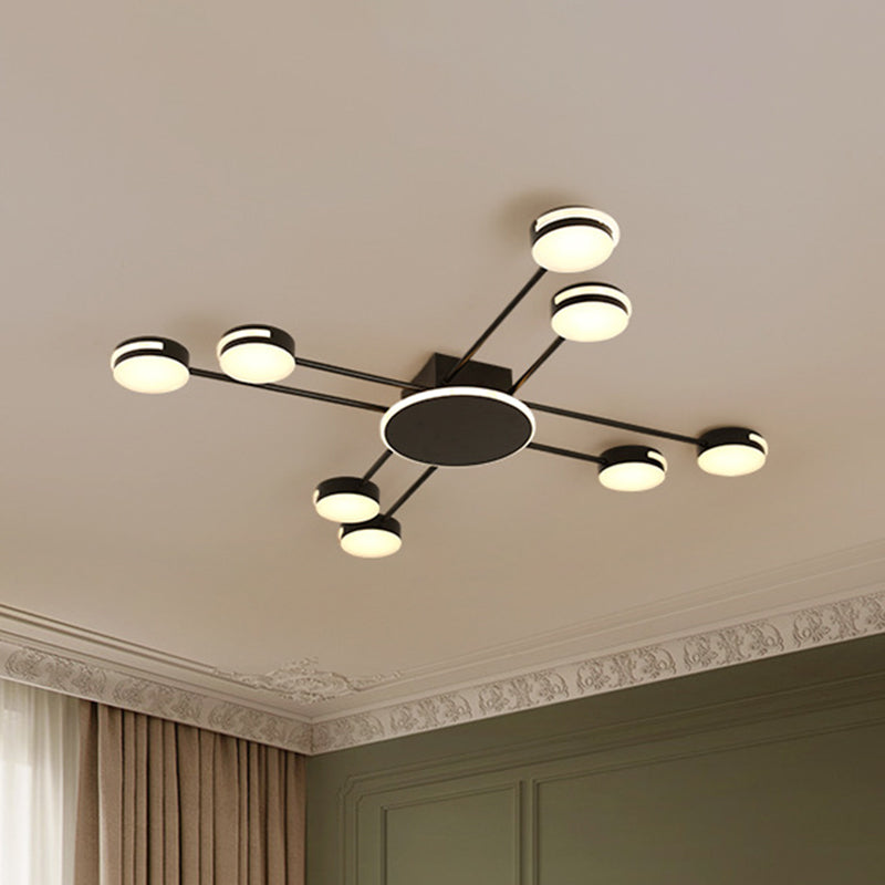 Modern 2-Tier Iron Flush Mount Chandelier With 8 Lights In Black/Gold Finish - Warm/White/Natural