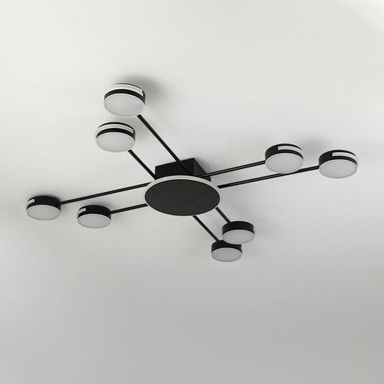 Modern 2-Tier Iron Flush Mount Chandelier With 8 Lights In Black/Gold Finish - Warm/White/Natural