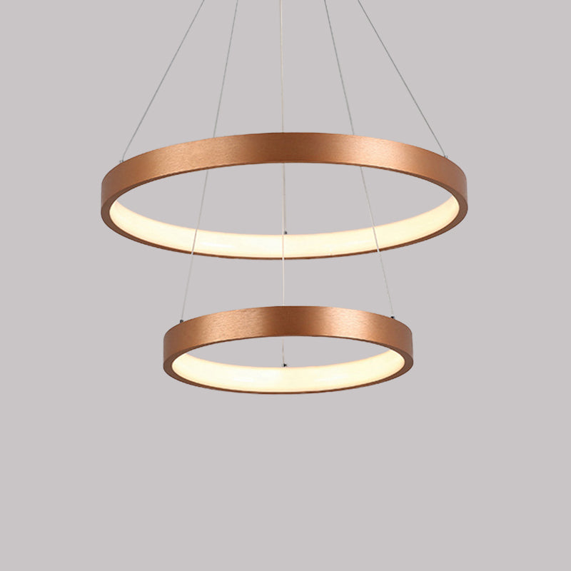 Metallic Minimalist 3-Tier Hoop Led Chandelier In Gold - Warm/White Light
