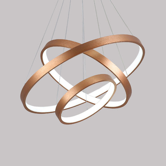 Metallic Minimalist 3-Tier Hoop Led Chandelier In Gold - Warm/White Light