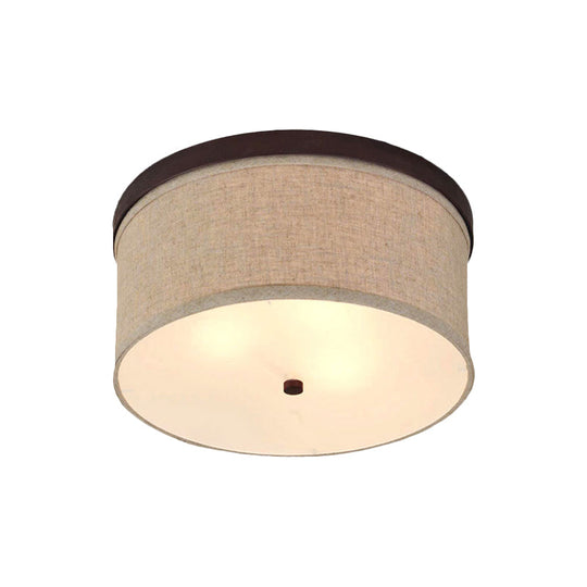 Flaxen Drum Ceiling Light - Simple 3 - Light Flush Mount With Fabric Shade & Diffuser