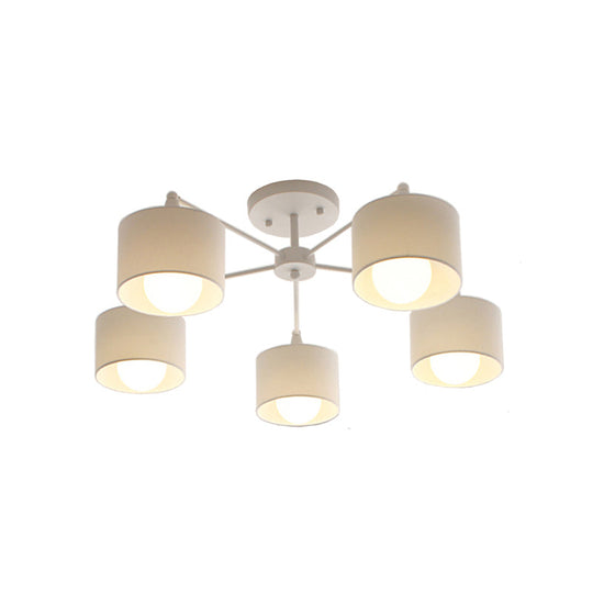 Nordic Fabric Semi Flush Mount Lamp In White - 5 - Bulb Bedroom Ceiling Chandelier