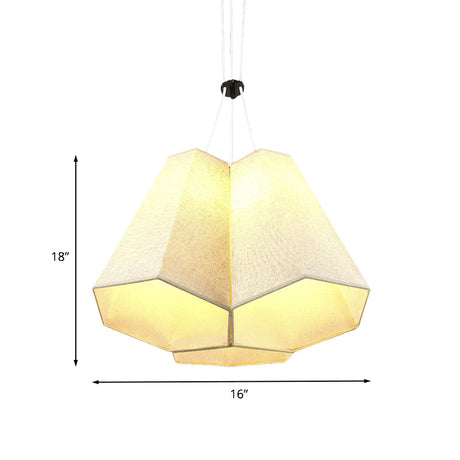 Modern White Hexagon Pyramid Drop Pendant Ceiling Light With Fabric Shade And 3 Bulbs