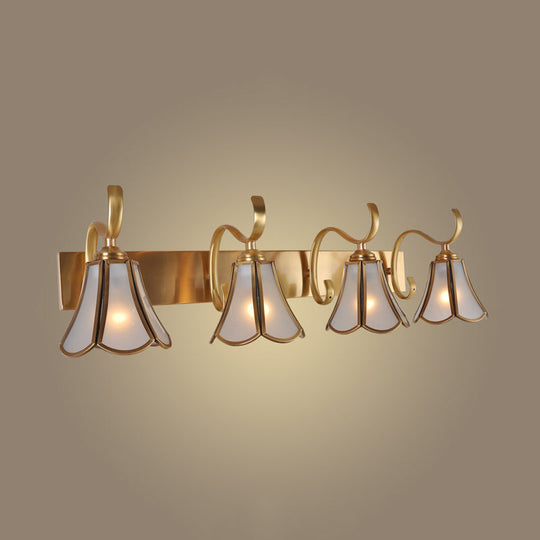 Vintage Colonial Floral Vanity Mirror Light: 4-Bulb Frosted Glass Sconce Wall Lighting In Gold