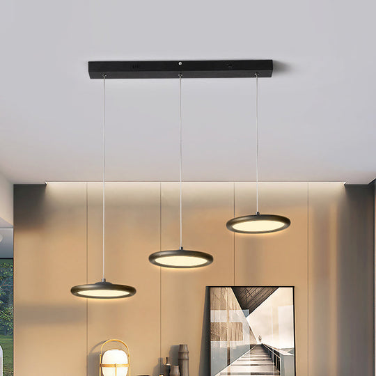 Minimalist Black/White Thin Disc Pendant Light - 3-Light Acrylic Ceiling Fixture In Warm/White Ideal