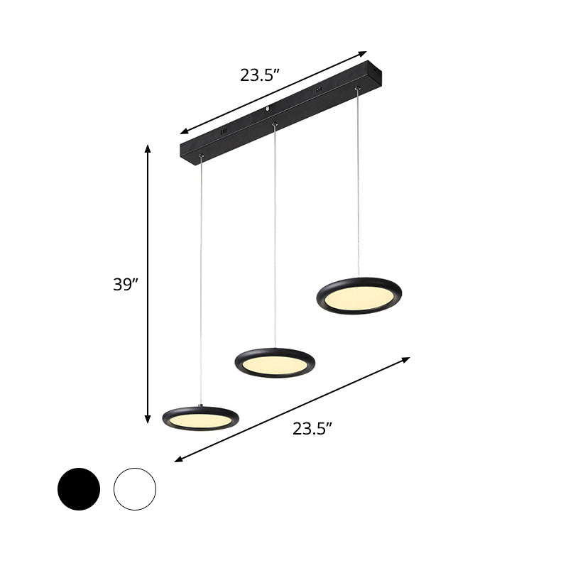 Minimalist Black/White Multi-Light Pendant With 3 Acrylic Disc Lights - Warm/White Light Ideal For