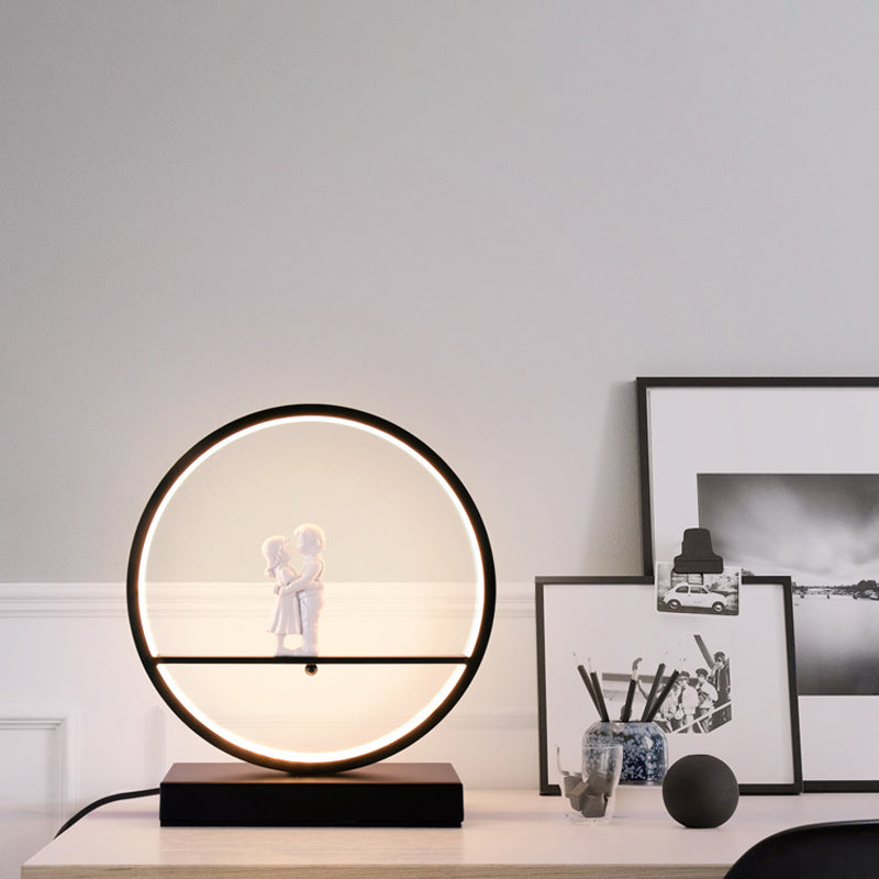 Simona - Romantic Black/White Hoop Nightstand Light Simple Acrylic Table Lamp In Warm/White With